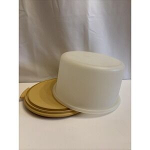 Vintage Tupperware 9.75" Harvest Gold Cake Taker Carrier Round Sm #684-5 1970's